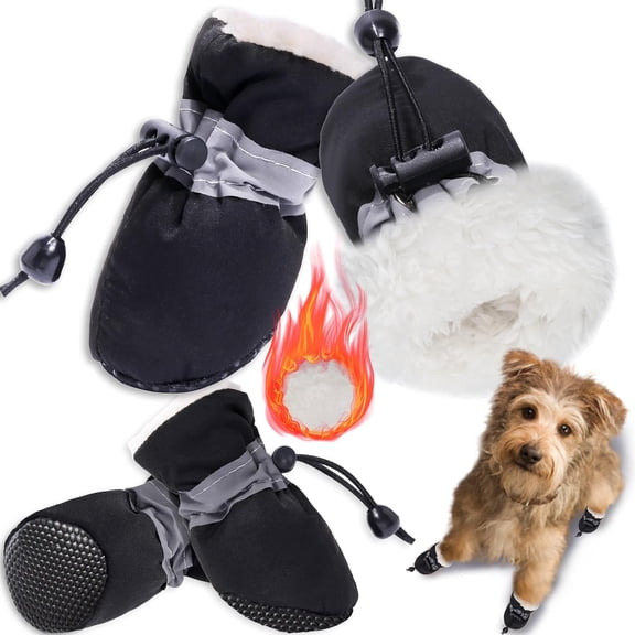 Dog Boots Dog Snow Boots for Winter Dogs Boots & Paw Protector Warm Dog Booties for Puppy with Reflective Strip Dog Shoes for Small Medium Size Dogs 4PCs