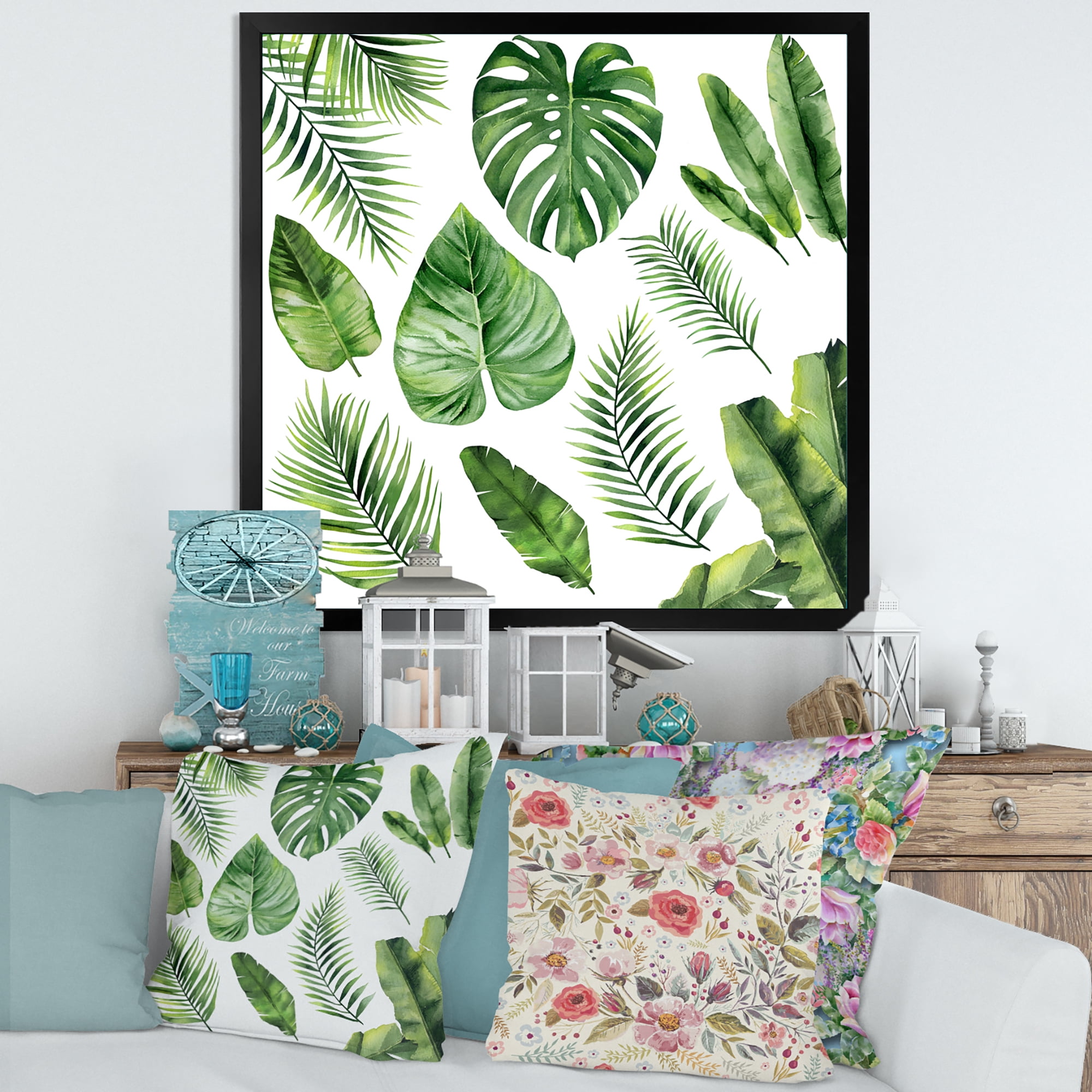 Designart 'Close Up Of Tropical Leaf Of Monstera V' Farmhouse Framed Art Print