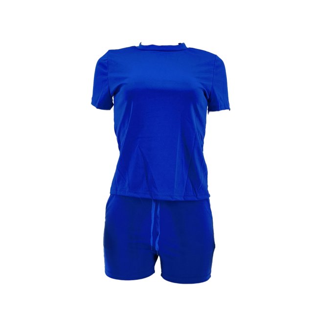 TRKIYQC Conjunto de Trajes Deportivos de 2 Piezas para Mujer, Camiseta de Manga Corta con Cuello Redondo de Color sólido Pantalones Cortos de Cintura Elástica a Juego TRKIYQC moda
