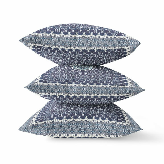 HomeRoots 411686 20 in. Indigo Holy Floral Suede Throw Pillow, Blue & Gray