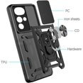 thumbnail image 2 of Sturdy Case for Motorola Moto G22 with Slide Camera Window, Heavy Duty Protection Phone Cover Case with Ring Stand for Motorola G22      Black, 2 of 9