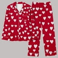 thumbnail image 3 of Wyongtao Pajama Set for Women Long Sleeve Button Up Shirt and Pajama Pants Soft Hearts Print Pjs Lounge Sets,Wine XXL, 3 of 5