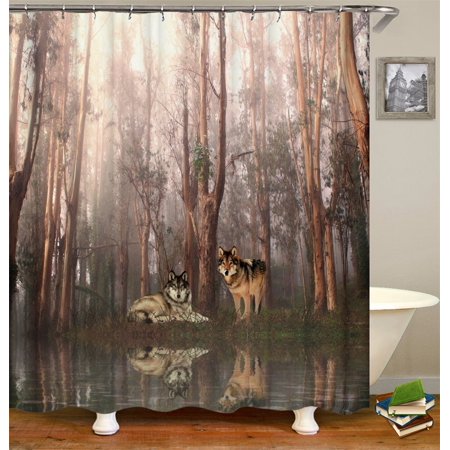 Shower Curtain Set With Hooks Wolf Staring Foggy Forest Inverted Image Fall Season Trees Retro Country Bathroom Decor Waterproof Polyester Fabric Bathroom Accessories Bath Curtain Walmart Canada