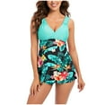 thumbnail image 2 of Ladies Fashion Multicolor Gradient Color Flowers Leaves Print Sling Womens Split Swimsuit, 2 of 9