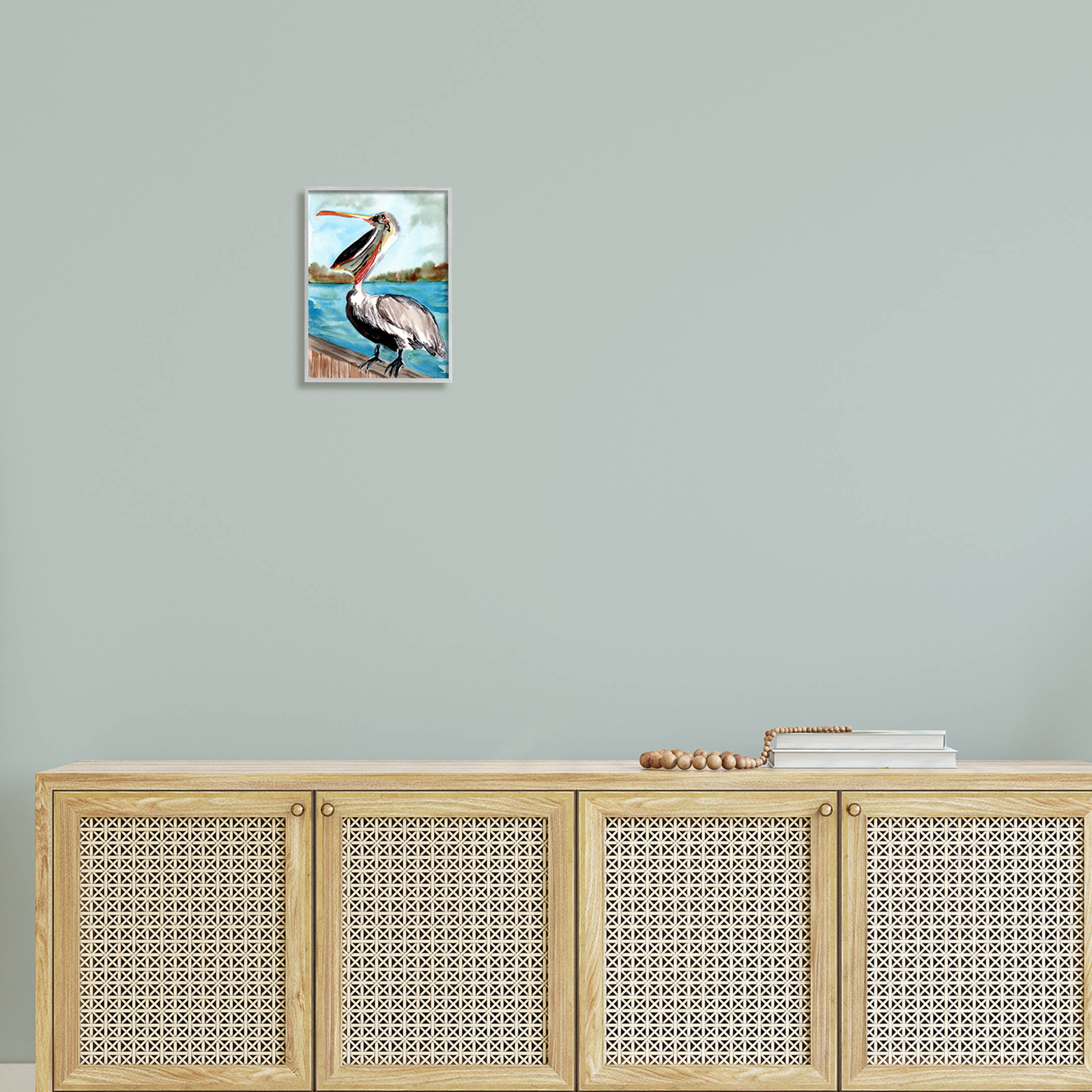 Nautical Pelican Bird Beak Animals & Insects Painting Gray Framed Art Print Wall Art