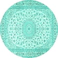 thumbnail image 1 of Ahgly Company Indoor Round Medallion Turquoise Blue Traditional Area Rugs, 4' Round, 1 of 4