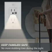 SOZULAMP Decorator Receptacle Outlet with Night Light,Tamper-Resistant,15A 125V,2 Pole 3 Wire,Standard Electrical Wall Outlets with Guide Light,Residential Grade Receptacle ,WallPlates Included,White