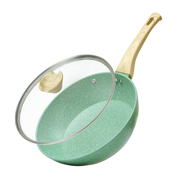 Innerwell 10 Inch Green Nonstick Deep Frying Pan Skillet Saute Pan with Lid Cooking Pan Omelet Pans Stay-Cool Handle