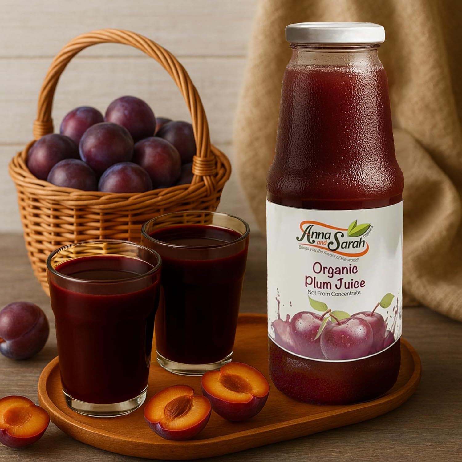 Anna and Sarah Organic Tart Plum Juice - Glass Bottle, 33.8 Ounce