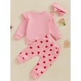 thumbnail image 5 of Elippeo Toddler Girl Valentine's Day Outfits Letter Print Flying Sleeve Sweatshirt with Heart Pattern Pants Headband  6 12 18 24 Months 3 Years, 5 of 9
