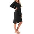 thumbnail image 4 of INSPIRE CHIC Womens Nightgown Long Sleeve Slit High Low Hem Rayon Built in Bra with Pockets Sleepdress Nightwear Pregnancy XL Black, 4 of 5
