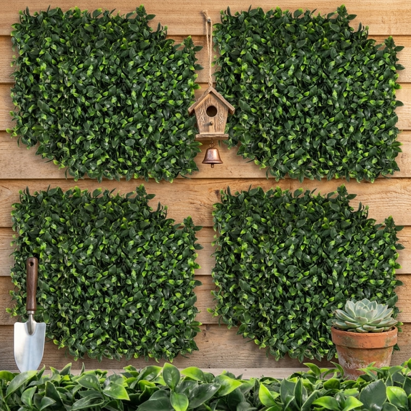 Vebreda Artificial Plant Decor, 12 Pieces 20 x 20 Inch Artificial Topiary Gardenia Shrub Grass Panels, Lush and Realistic Appearance