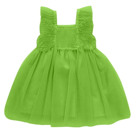 

CLZOUD Girls Matching Dresses Green Toddler Girls Sleeveless Butterfly Tulle Suspenders Dress Dance Party Princess Dresses Clothes 90