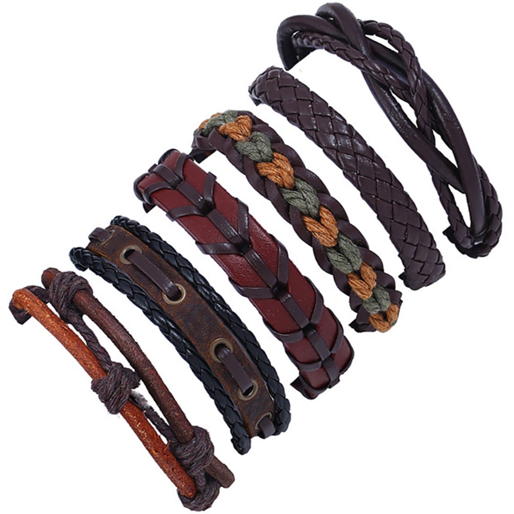 Haswue Braided Bracelet Vintage Hand-woven Multi-layer Leather Bracelet Jewelry - image 1 of 6