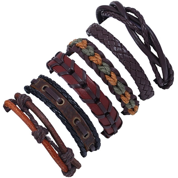 Pulsera Pulsera de cuero trenzada Joyería - Capas Pulsera vintage tejida a mano