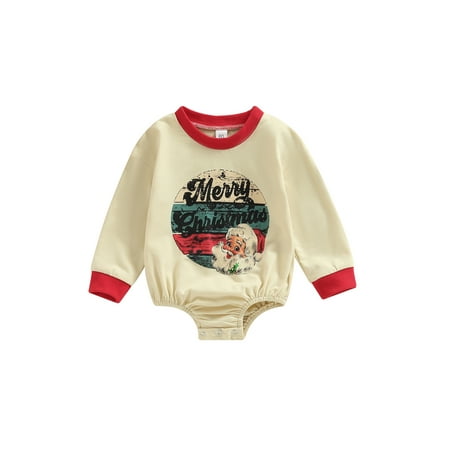 

PDYLZWZY Infant Baby Girls Boys Christmas Casual Romper Long Sleeve Santa Claus/Letter/Tree Print Playsuit Santa Claus 3-6 Months