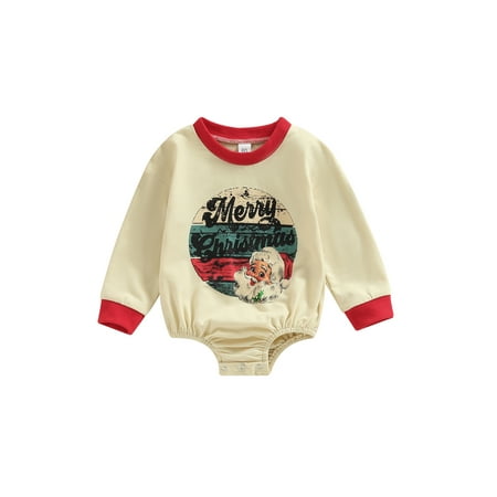 

Canis Long Sleeve O Neck Santa Claus/Letter/Tree Print Playsuit for Babies