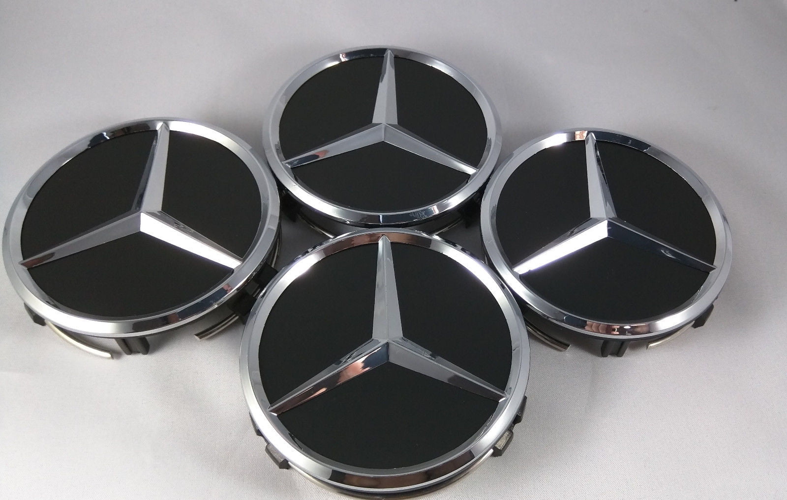 Mercedes Remplacement Centre Caps 60 mm Set de 4 Noir & Chromé Chrome Caps