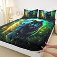 thumbnail image 4 of Manfei Wild Wolves Bed Sheets,Dark Moon Woodland Full Size Sheets,Green Black,4-Piece,1 Flat Sheet, 1 Fitted Sheet and 2 Pillowcases, 4 of 6