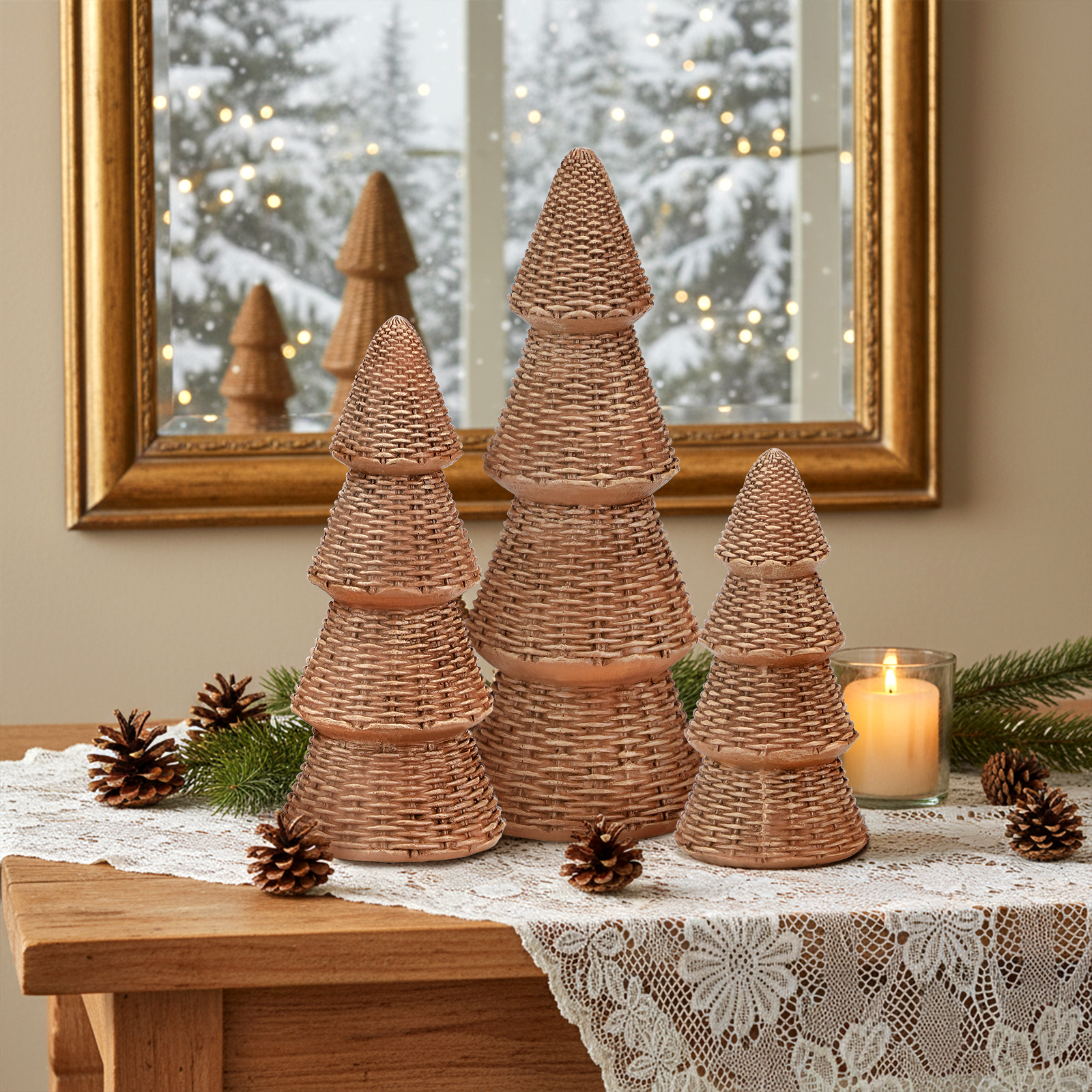 Ayieyill 3-Piece Woven Resin Tabletop Christmas Trees photo 3