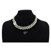 MIAMI JEWELERS INC Cuban Link Chain 18k SilverTone Plated Simulated Diamond CZ Pave Prong New Straight Edge Chain |Choker | Necklace | Iced Out Hip Hop Bling