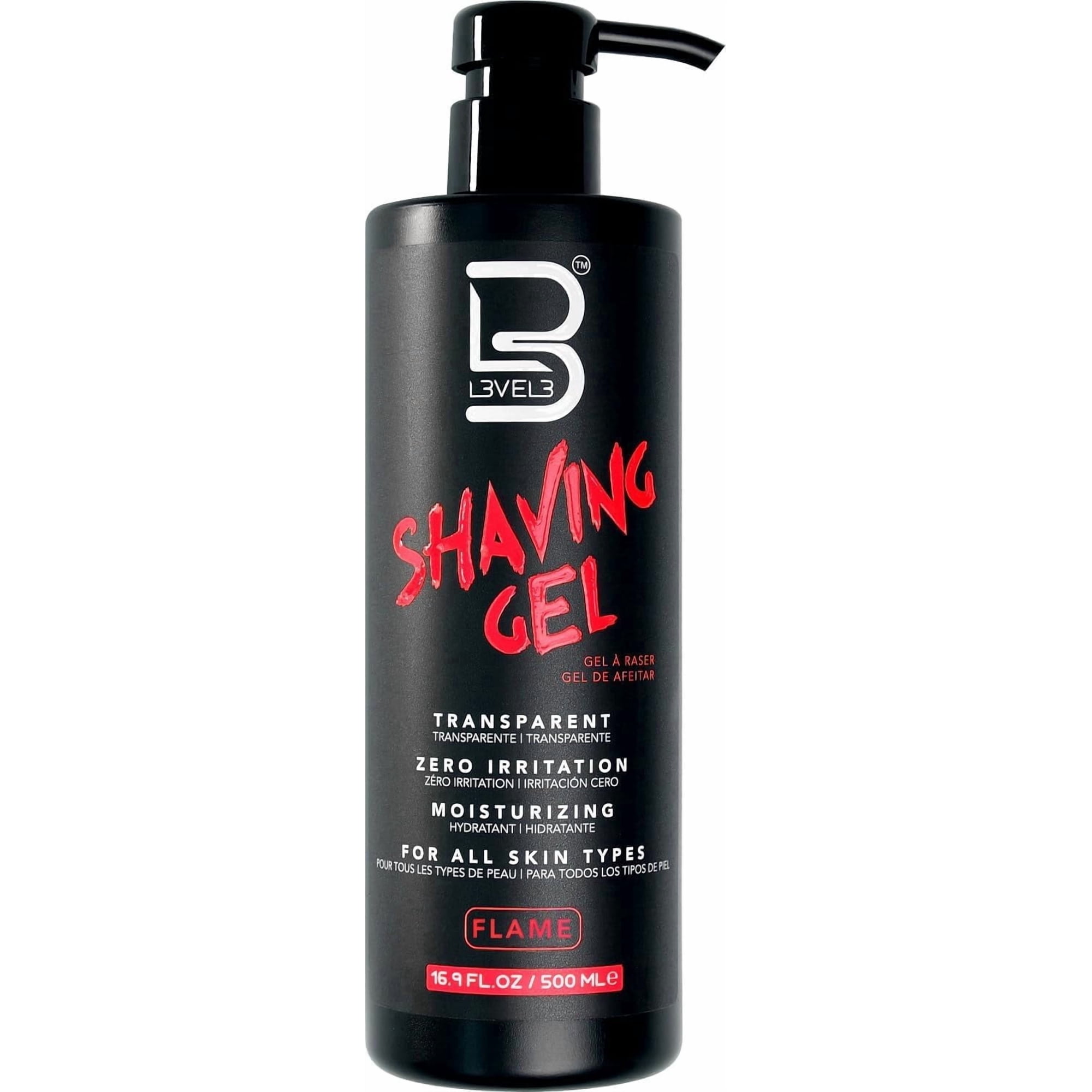 L3VEL3 Shaving Gel - Non-Foaming and Transparent Formula - Provides Clean, Smooth, and Precise Shave - No Hot Towel Necessary - Flame - 500 ml