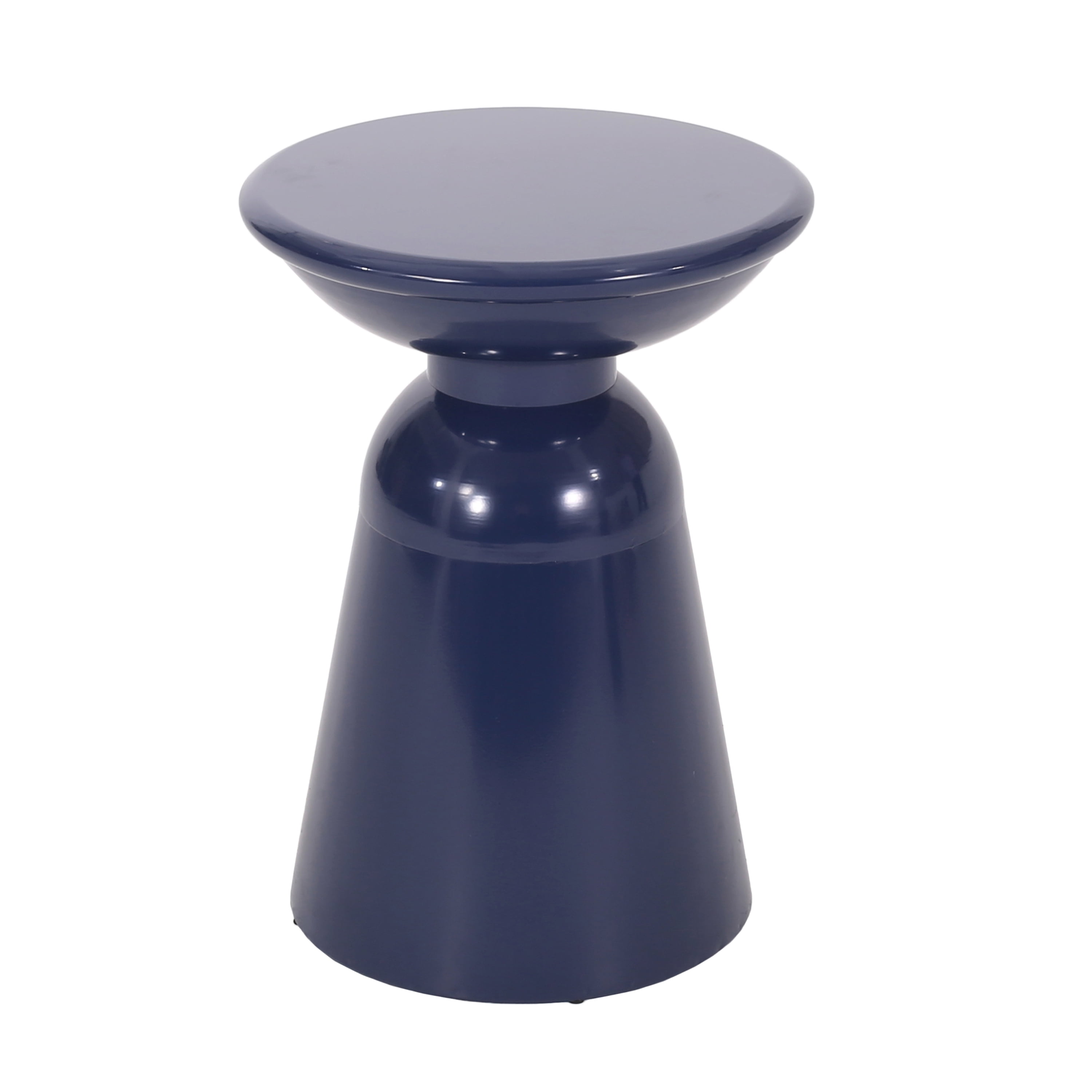 Outdoor Side Table Set of 2, Iron Frame Flared Style Accent Tables for Patio Garden, Navy Blue