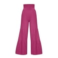thumbnail image 4 of Lilgiuy Women's Fashion Casual High Waist Elastic Waist Solid Color Ruffle Wide Leg Long Pants Hot Pink 8(L) Winter Fashion 2022, 4 of 4