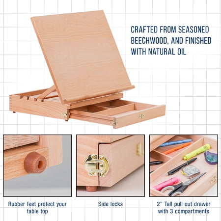 US Art Supply Sketch Master Adjustable Wood Artist Drawing & Sketching Board With Storage Drawer