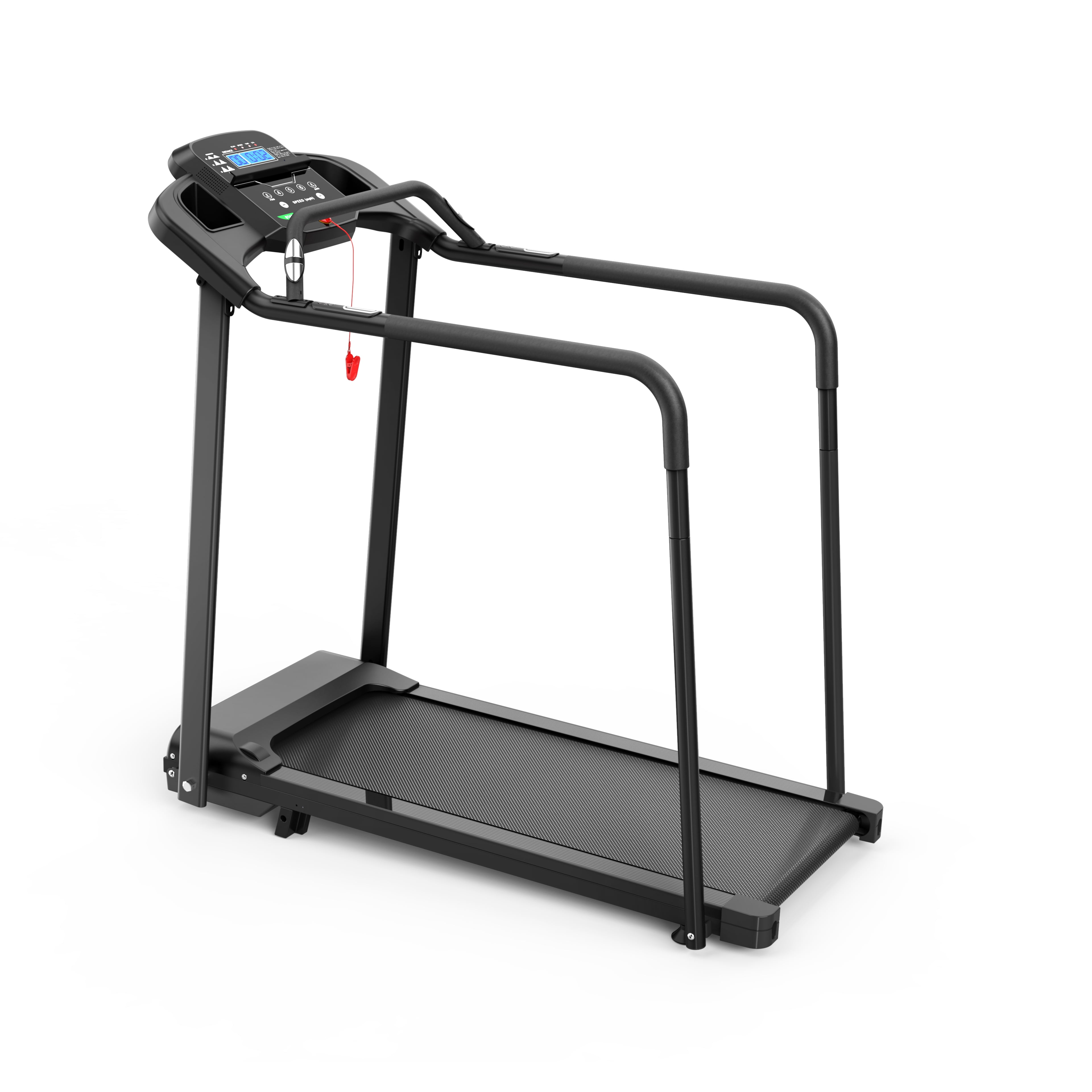 Foldable Walking Pad Treadmill for Seniors with Safety Handrail and Large LED Display, 300 lb Capacity Exercise Machine for Home Use, Black