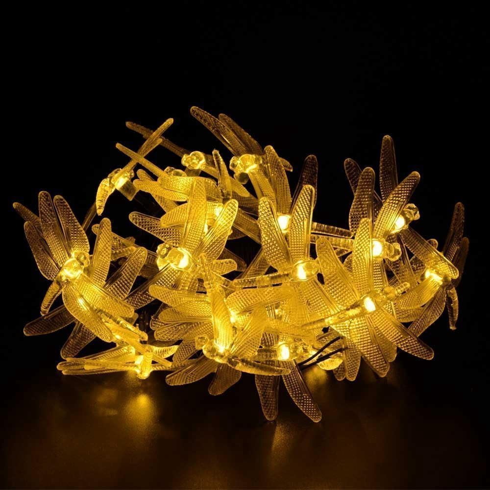 Dragonfly Solar String Lights Outdoor, 20ft 30 LED Waterproof Fairy Lights Decorative Lighting for Indoor/Outdoor Home Garden Lawn Fence Patio Party and Holiday Decorations
