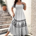 thumbnail image 2 of LWavelet Women's Plus Size Boho Maxi Dress Puff Sleeve Square Neck Smocked Geometric Print Dress White L, 2 of 7