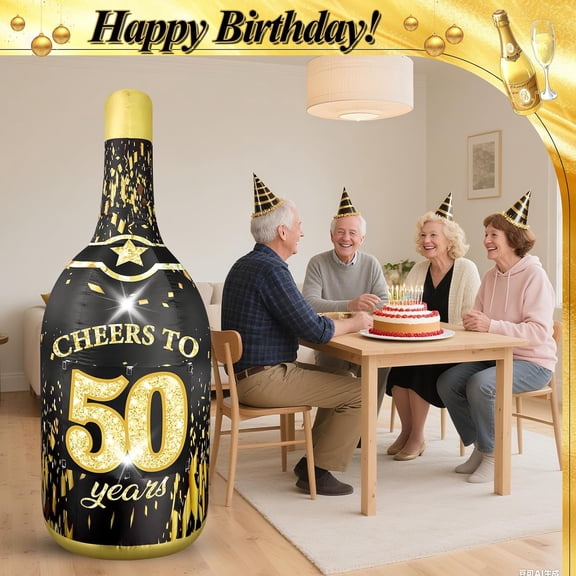 6Ft Inflatable Champagne Bottle Birthday Inflatable Outdoor Decoration Black Gold Party Decor for Her 30/40/50/60 Years Birthday Gift Valentine's Day Anniversary Home Yard Gathering Wedding