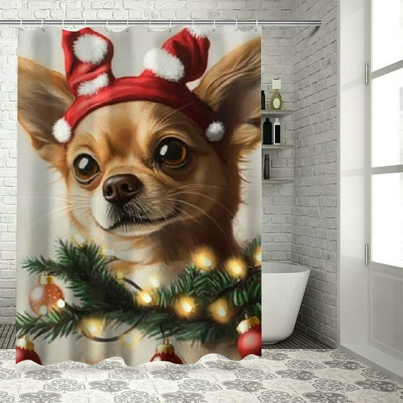 Patifu Dog Christmas Decoration Bathroom Shower Curtain Set with Hooks 36"x72