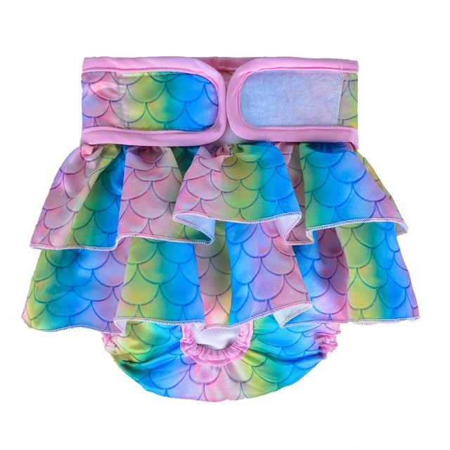 Dog Diapers Female, Reusable Pet Diapers for Female Dogs, Washable Dog Panties Diaper Skirt for Dogs in Heat, Period, Incontinence, or Excitable Urination Colorful Mermaid
