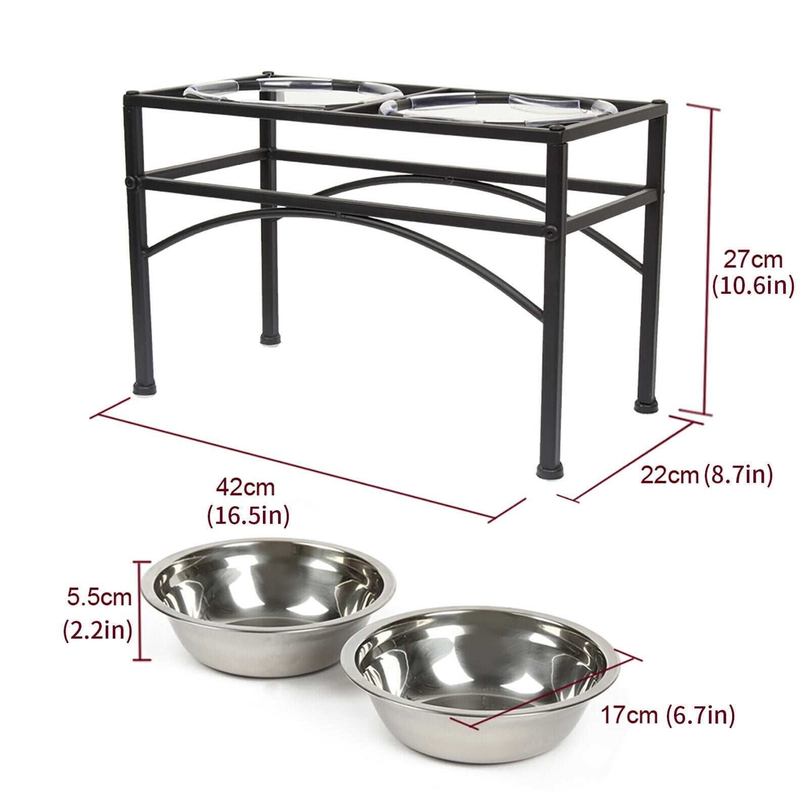 Feoyoho Acrylic Elevated Dog Cat Bowls Pet Feeder Double Bowl Raised Stand Comes with 4 Removable Stainless Steel Bowls. Perfect for Cats Puppies