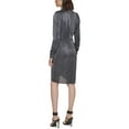thumbnail image 2 of Calvin Klein Womens Petite Metallic Animal-Print Ruched Dress, Silver/12P, 2 of 4