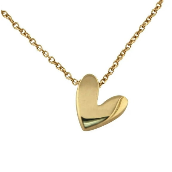 18K Solid Yellow Gold Polished Modern Heart Pendant Necklace.