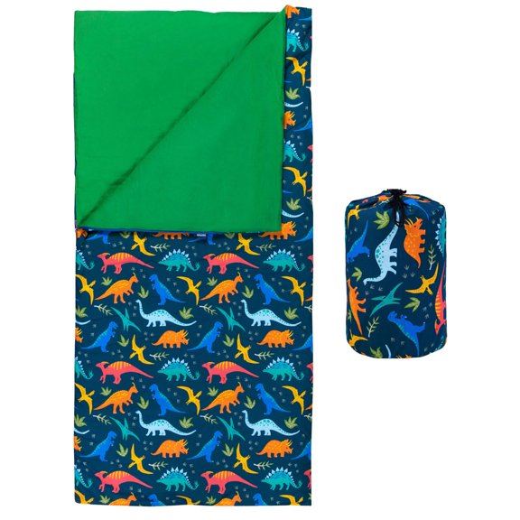 Wildkin Kids Original Sleeping Bag for Boys and Girls, Measures 57 x 30 Inches (Jurassic Dinosaurs Blue)