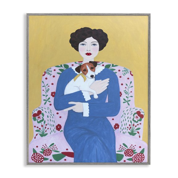 Stupell Industries Eclectic Woman & Dog On Armchair Gray Framed Giclee Art, 16 x 20, by Sally B