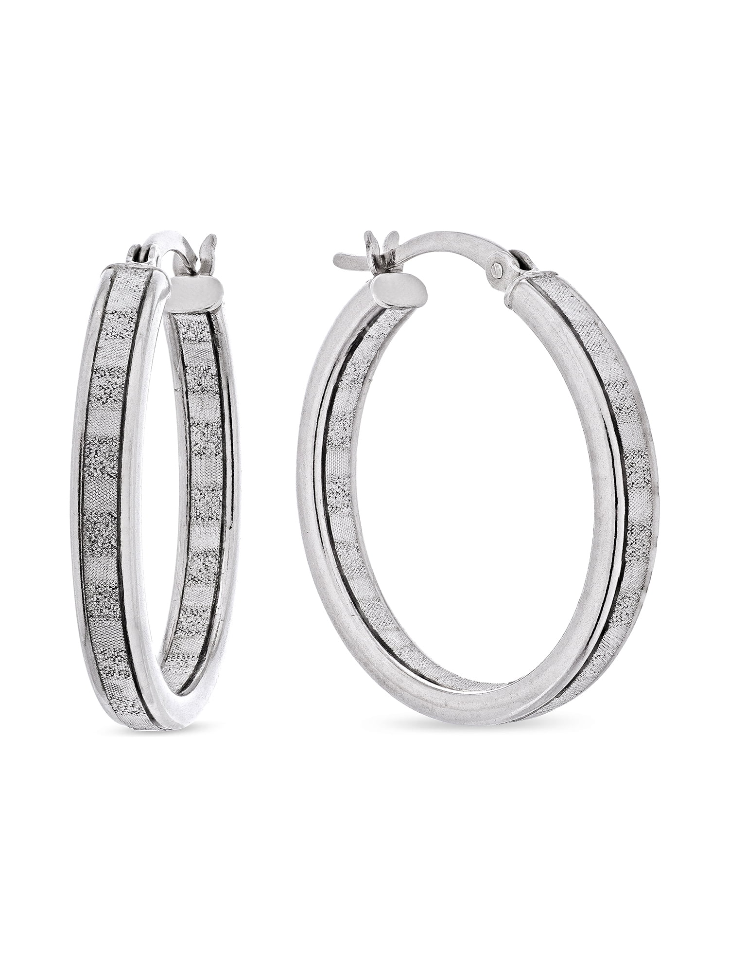 Sterling Silver Baguette Cut Glitter Hoop Earrings Set