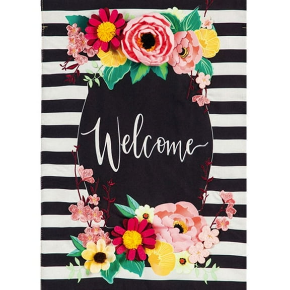 Evergreen Burlap Garden Flag - Floral Swag Welcome, High Quality, Durable Burlap, Decorative Seasonal Flag, Size - 12.5" x 18"