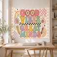 thumbnail image 5 of Good Vibes Great Minds Lettering on Cream Background, Playful Retro for Teachers, Classroom Wall Art, Back to School Gift, Tapestry Wall Hanging for Classroom, Office and Dorm, 5 of 7