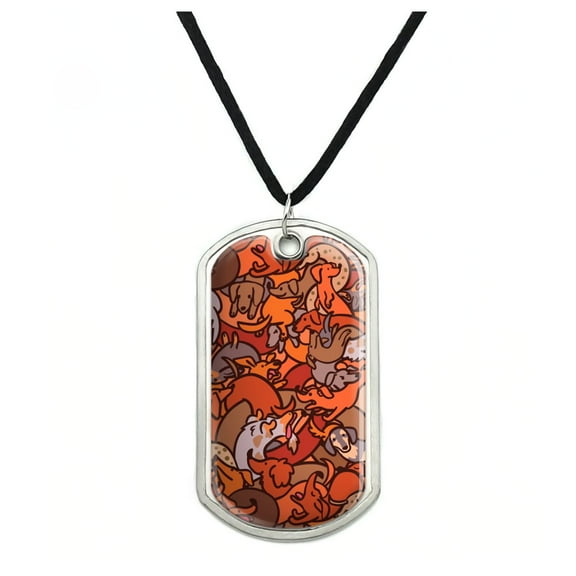 Too Many Dachshunds Wiener Dog Pattern  Military Dog Tag Pendant Necklace with Cord