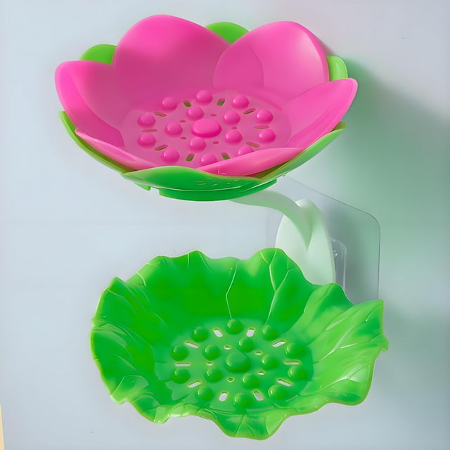 QTOCIO Flower Soap Rack Storage Rack Double-layer Draining Soap Box Non-drilling Wall-mounted Storage Rack