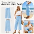 thumbnail image 5 of TEMOFON Linen Capri Pants Summer Wide Leg Pants for Women Casual Palazzo Womens Pant with Pocket Light Blue L, 5 of 8