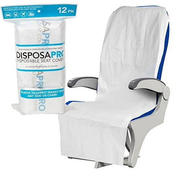 Disposable Airplane and Public Seat Covers (12 Pack) - Individually Wrapped Travel Ready Protector Covers Seats in Planes, Restaurants, Public Transportation, and More! - Fits Snugly Over Any Seat