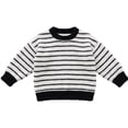 thumbnail image 7 of Spazoro Girls Striped Pullover Sweater Ribbed Cuffs, Round Neck Long Sleeve Warm Loose Casual Knit Jumper for Daily Wear Black Size 4-5T, 7 of 7