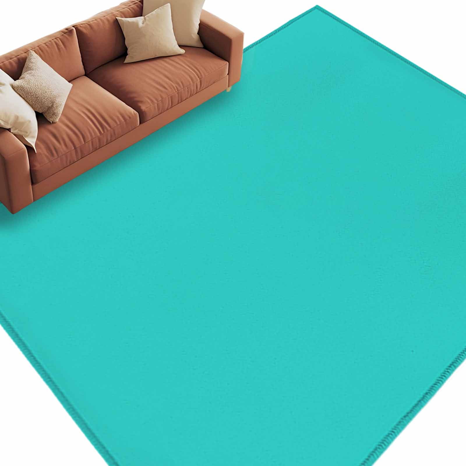 Turquoise Large Area Rug 8x10 FT, Non Slip Living Room Throw Carpet, Modern Pure Turquoise Washable Soft Indoor Outdoor Carpet Non-Shedding Rug for Bedroom Dining Room