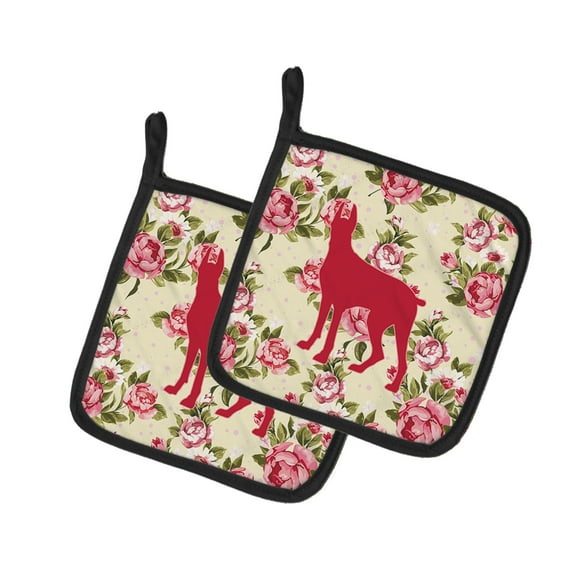 Great Dane Shabby Chic Yellow Roses Pair of Pot Holders